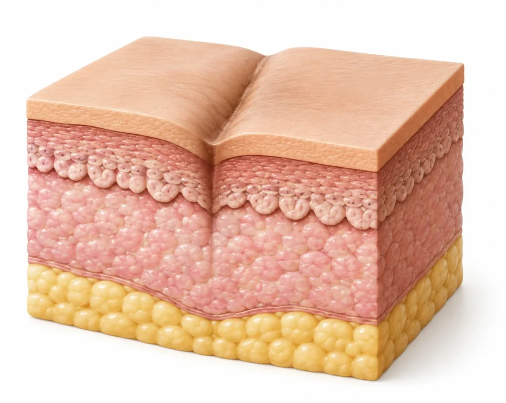 Illustration of a cross-section of skin with a scar